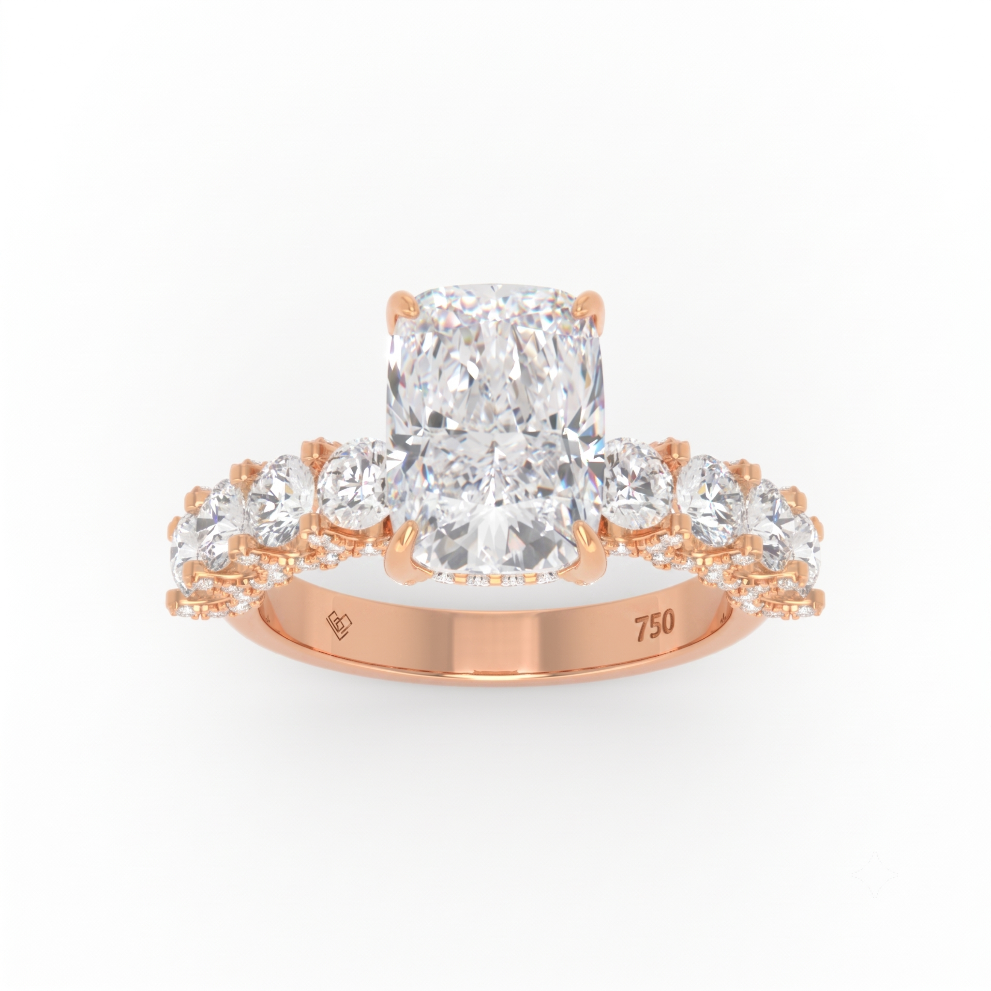 Juliette Cushion Lab-Grown Diamond Engagement Ring featuring a Half-Set Diamond Band, Hidden Halo, and Pavé U-Shaped Prong Setting
