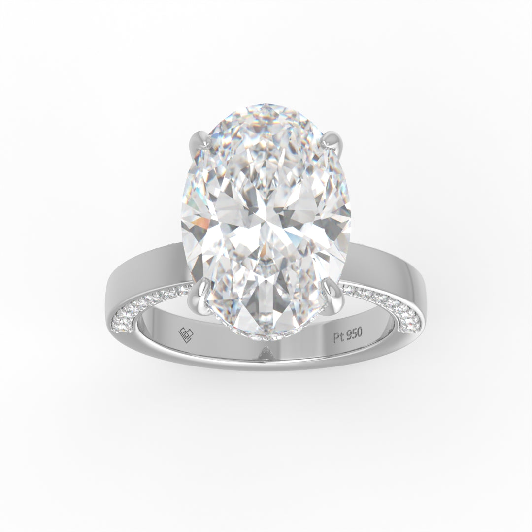 Celeste Oval cut Lab Diamond with Cigar band and half set Diamond Sides & Hidden Halo