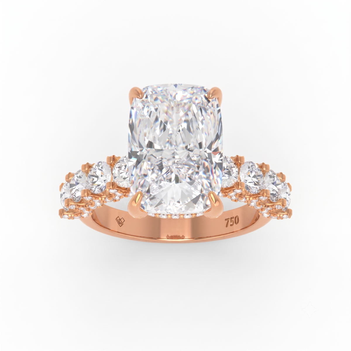 Juliette Cushion Lab-Grown Diamond Engagement Ring featuring a Half-Set Diamond Band, Hidden Halo, and Pavé U-Shaped Prong Setting