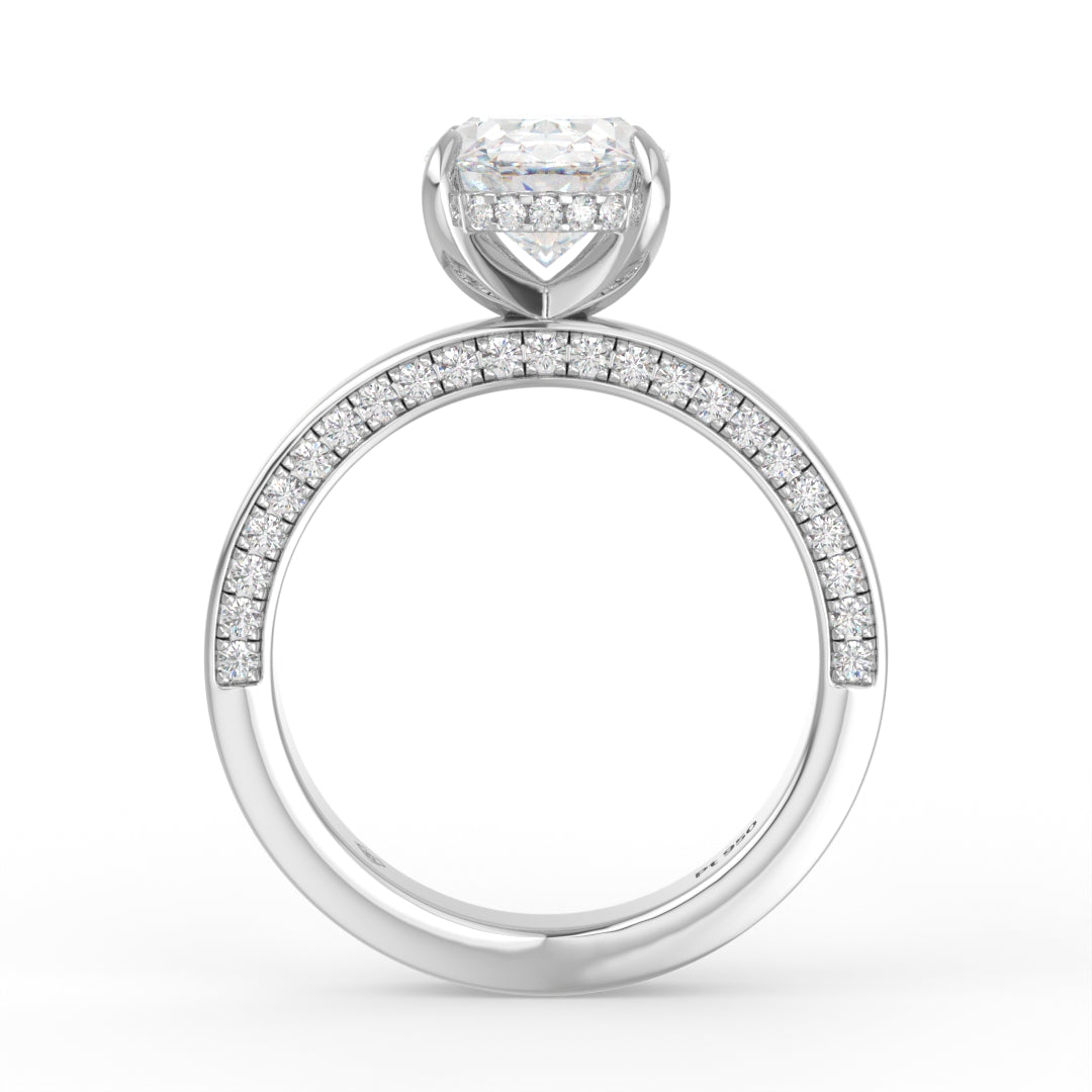 Celeste Oval cut Lab Diamond with Cigar band and half set Diamond Sides & Hidden Halo