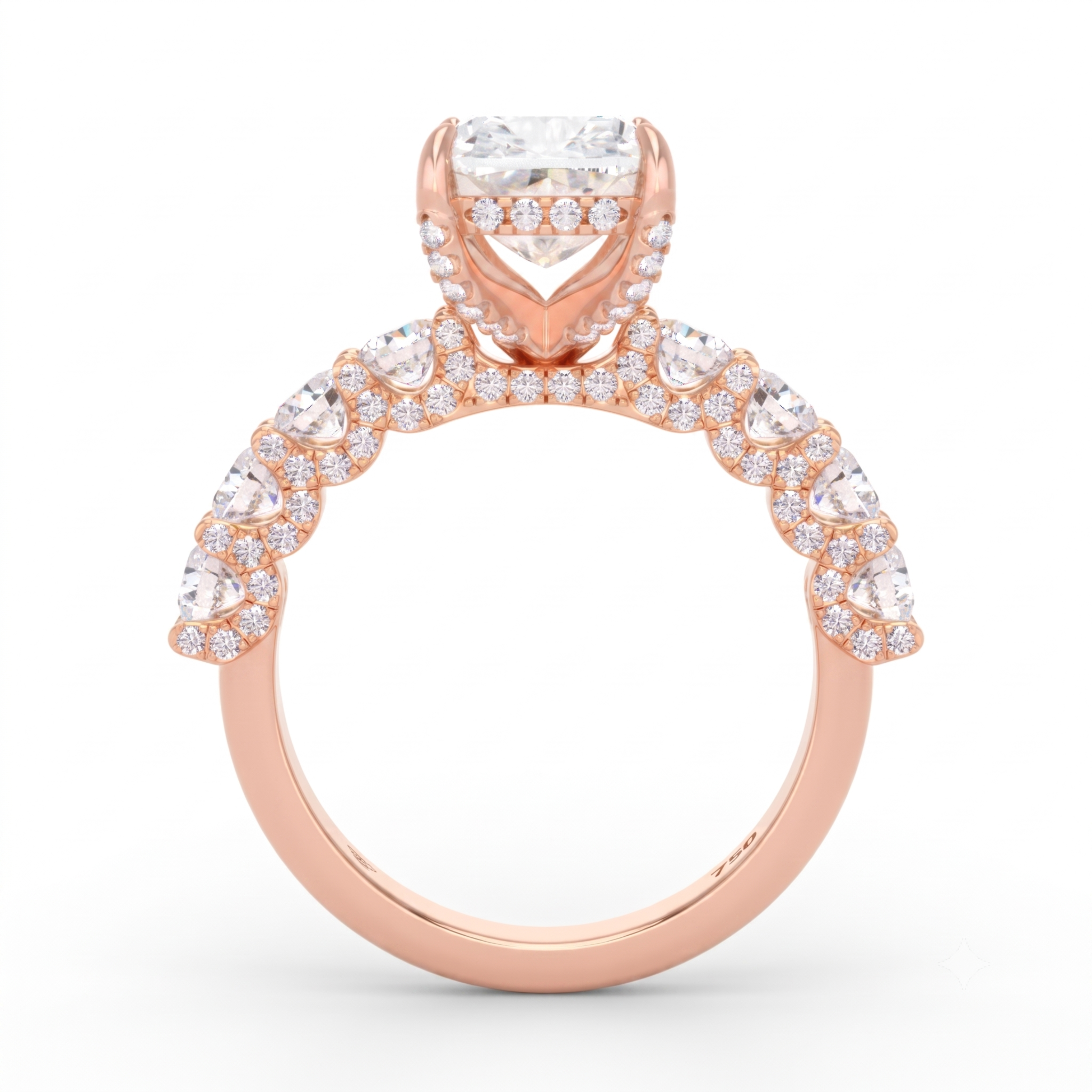 Juliette Cushion Lab-Grown Diamond Engagement Ring featuring a Half-Set Diamond Band, Hidden Halo, and Pavé U-Shaped Prong Setting