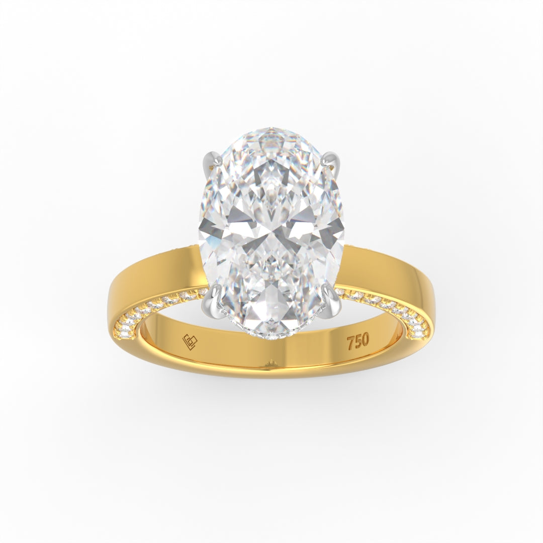 Celeste Oval cut Lab Diamond with Cigar band and half set Diamond Sides & Hidden Halo