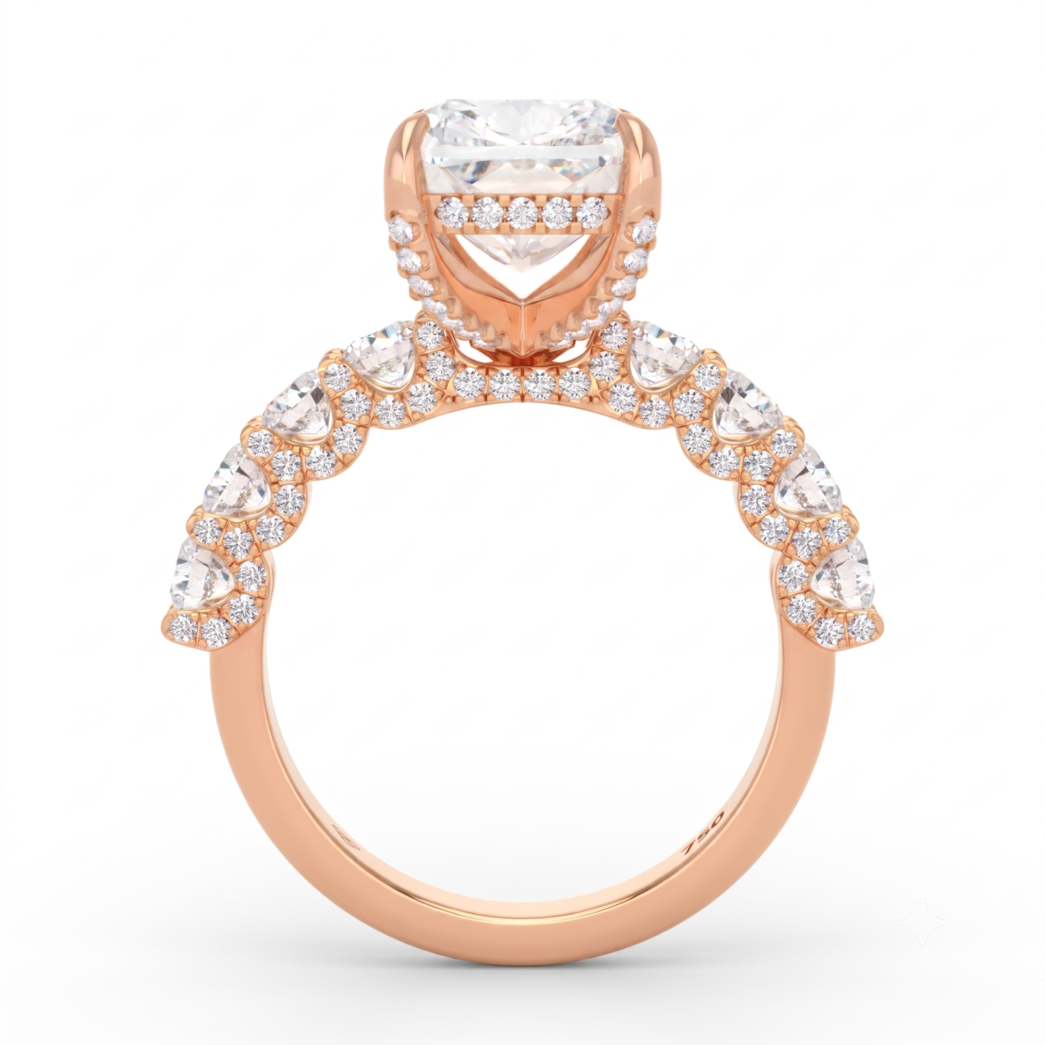 Juliette Cushion Lab-Grown Diamond Engagement Ring featuring a Half-Set Diamond Band, Hidden Halo, and Pavé U-Shaped Prong Setting