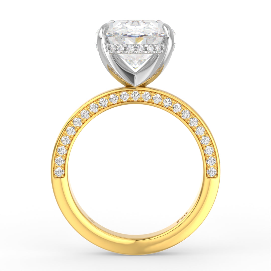 Celeste Oval cut Lab Diamond with Cigar band and half set Diamond Sides & Hidden Halo