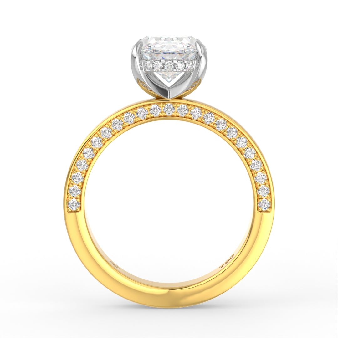 Celeste Oval cut Lab Diamond with Cigar band and half set Diamond Sides & Hidden Halo