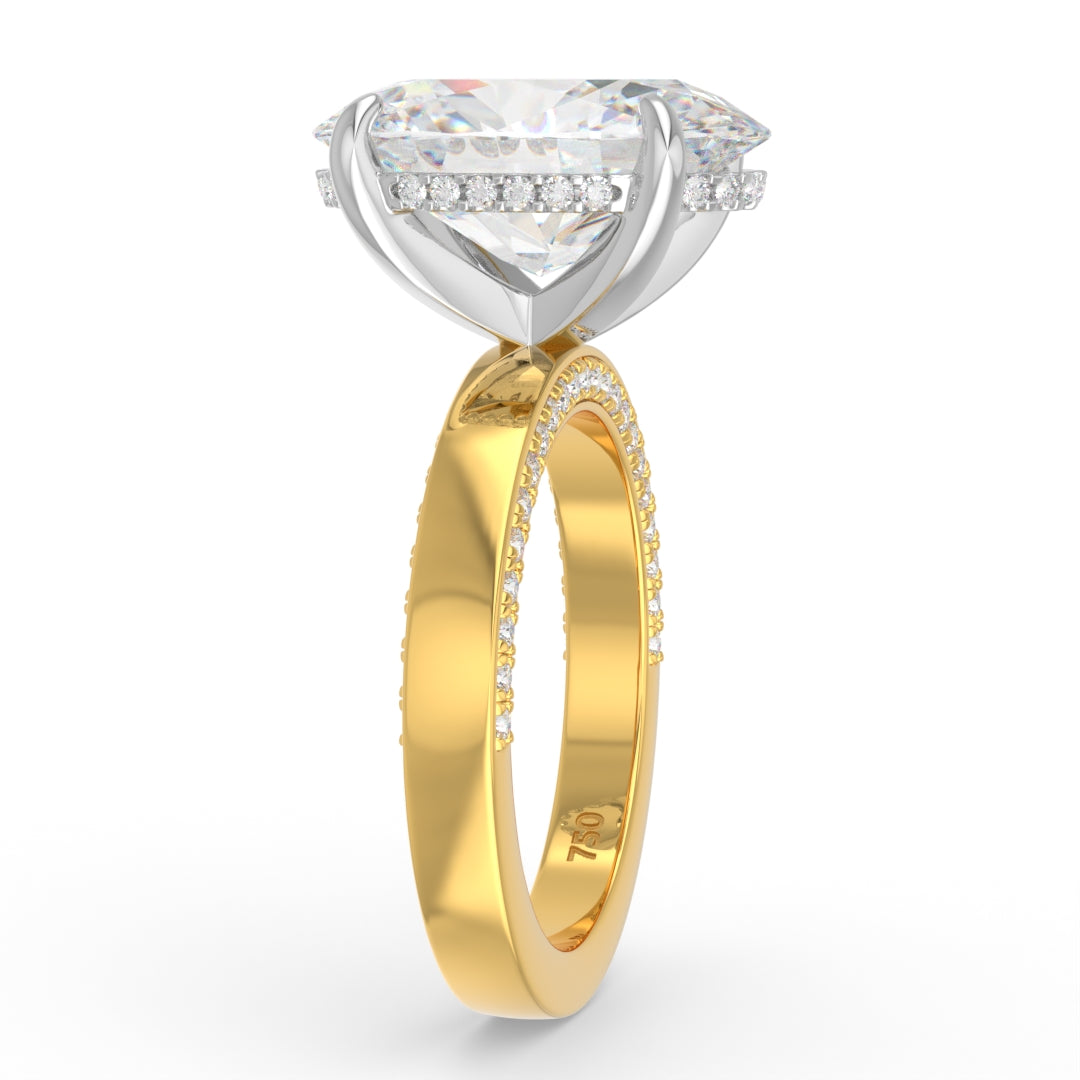 Celeste Oval cut Lab Diamond with Cigar band and half set Diamond Sides & Hidden Halo