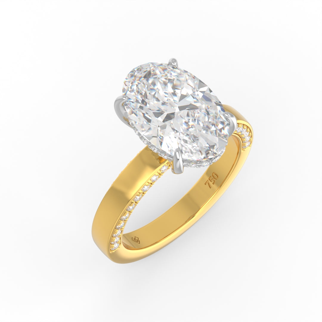 Celeste Oval cut Lab Diamond with Cigar band and half set Diamond Sides & Hidden Halo