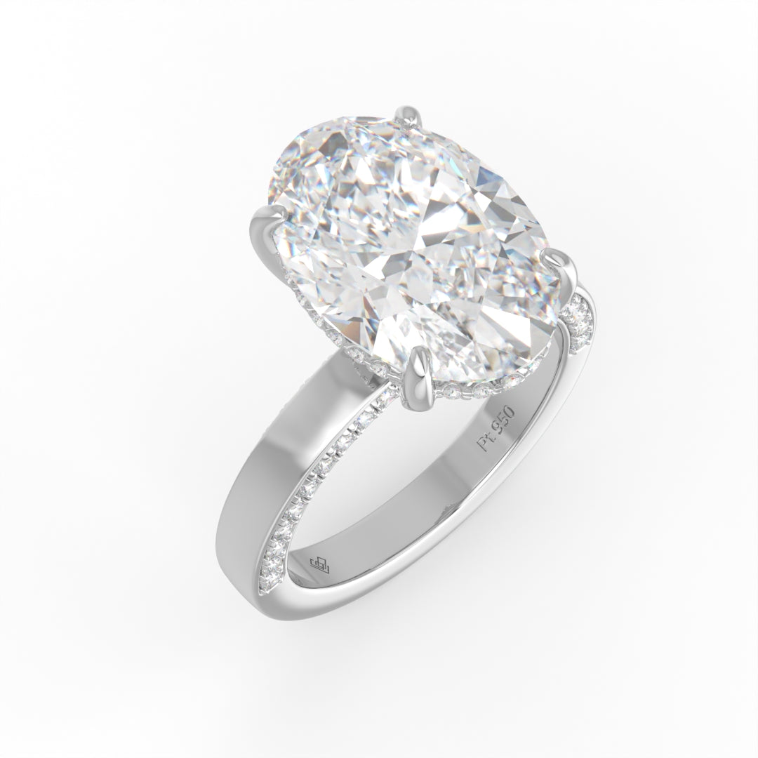 Celeste Oval cut Lab Diamond with Cigar band and half set Diamond Sides & Hidden Halo
