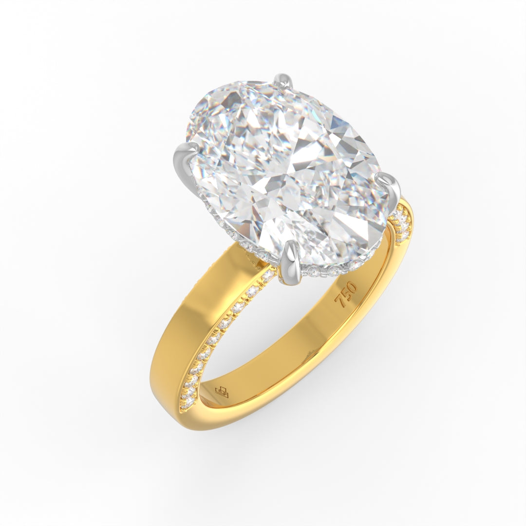 Celeste Oval cut Lab Diamond with Cigar band and half set Diamond Sides & Hidden Halo