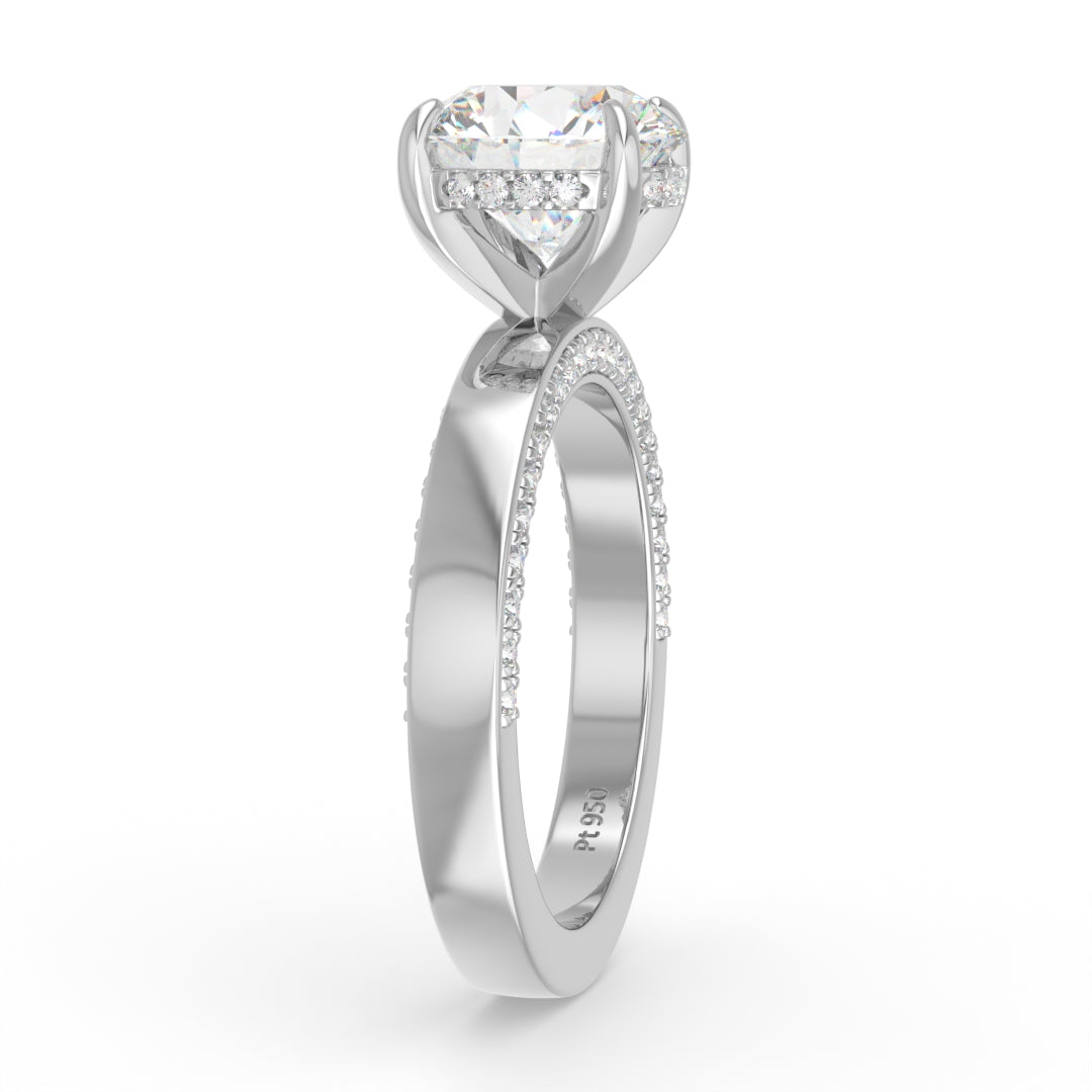 Celeste Round cut Lab Diamond with Cigar Band and Half set Diamond Sides & Hidden Halo