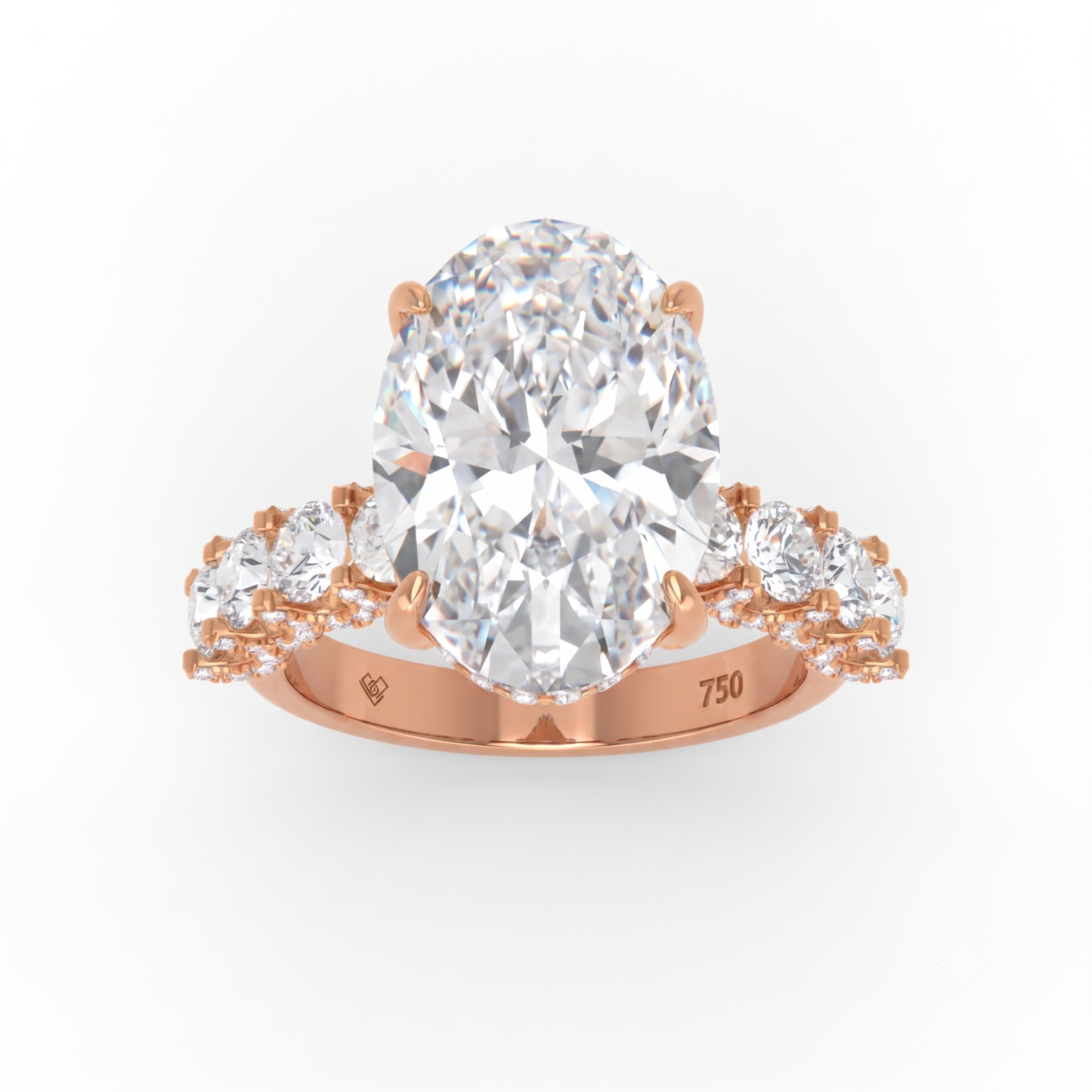 Juliette Oval Lab-Grown Diamond Engagement Ring featuring a Half-Set Diamond Band, Hidden Halo, and Pavé U-Shaped Prong Setting