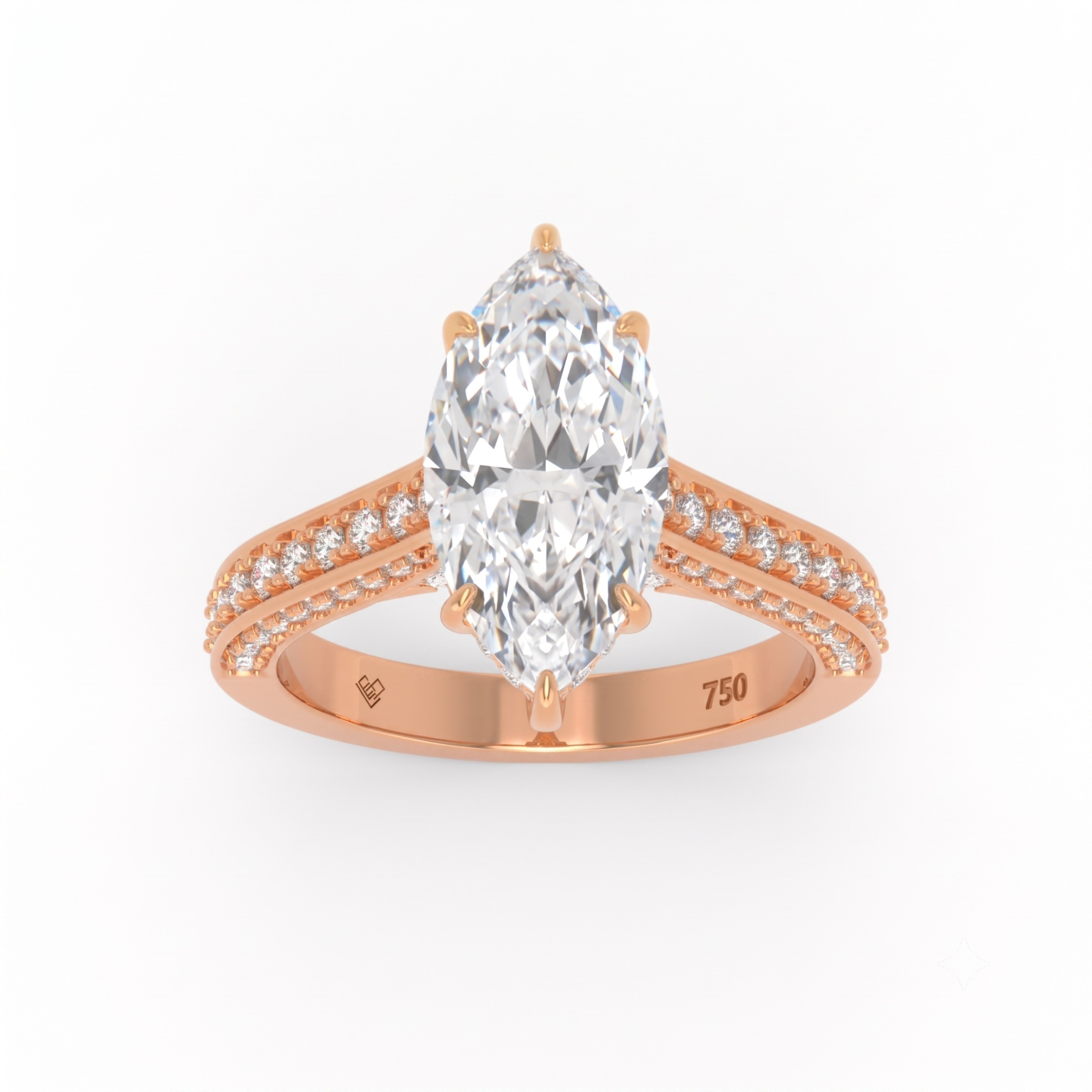 Katherine Marquise cut engagement ring 3D Diamond Band