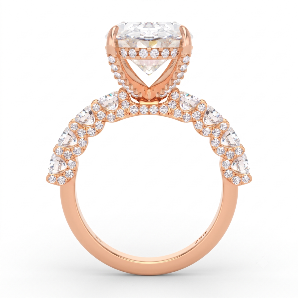 Juliette Oval Lab-Grown Diamond Engagement Ring featuring a Half-Set Diamond Band, Hidden Halo, and Pavé U-Shaped Prong Setting