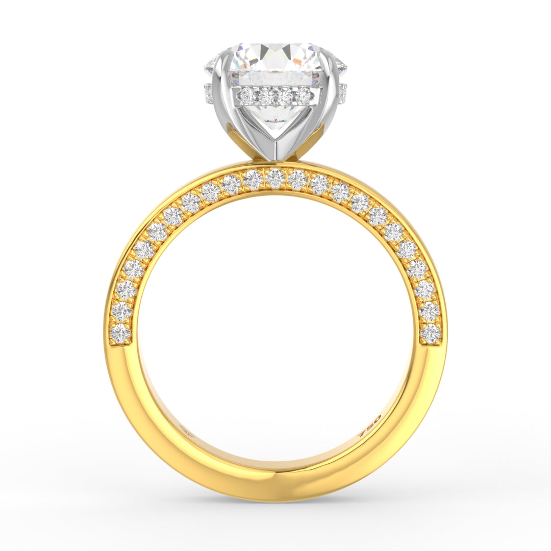 Celeste Round cut Lab Diamond with Cigar Band and Half set Diamond Sides & Hidden Halo
