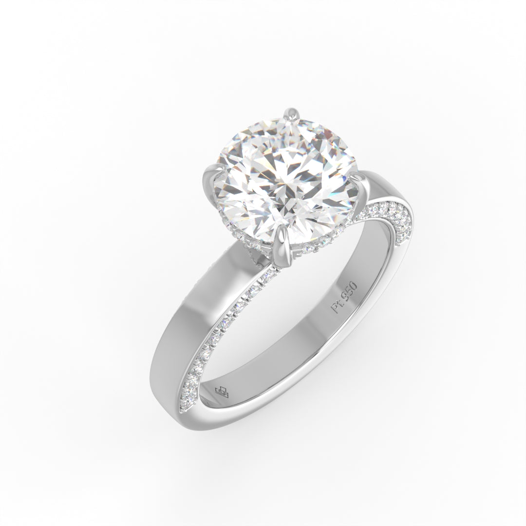Celeste Round cut Lab Diamond with Cigar Band and Half set Diamond Sides & Hidden Halo