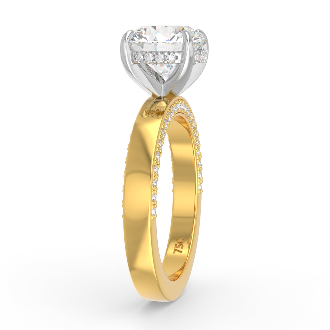 Celeste Round cut Lab Diamond with Cigar Band and Half set Diamond Sides & Hidden Halo