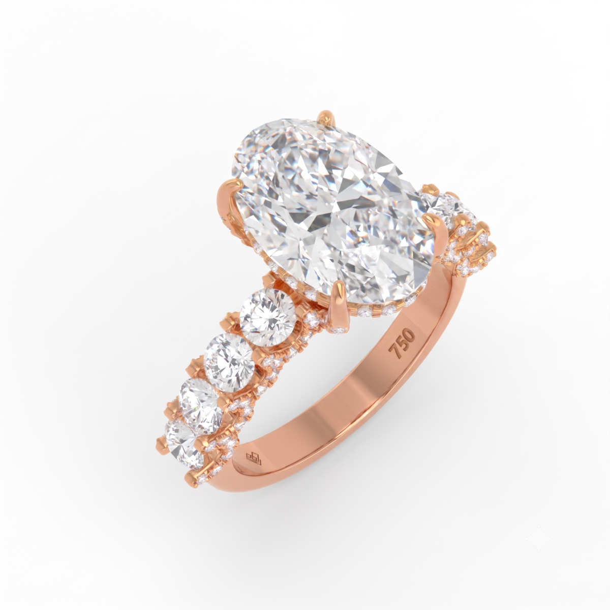 Juliette Oval Lab-Grown Diamond Engagement Ring featuring a Half-Set Diamond Band, Hidden Halo, and Pavé U-Shaped Prong Setting