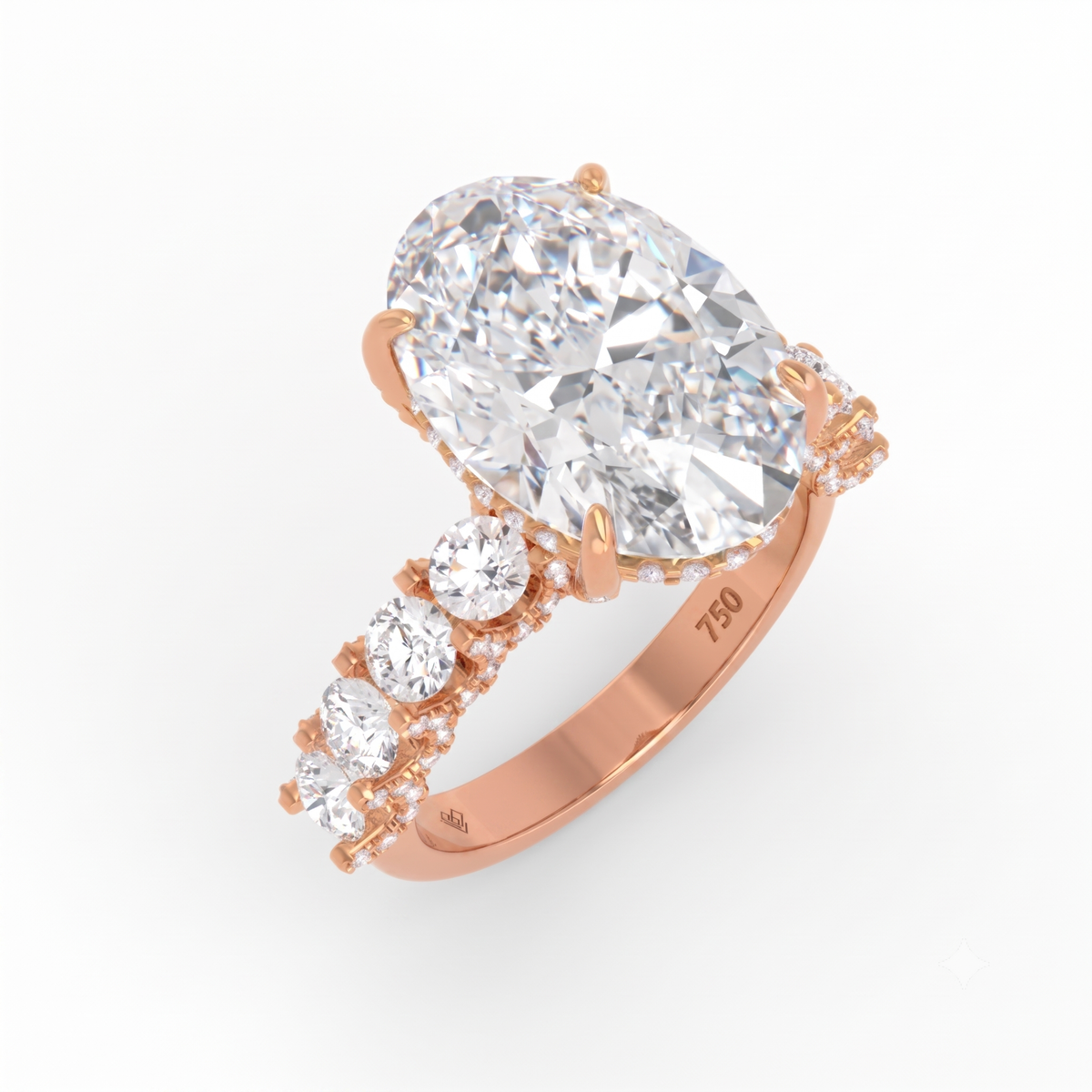 Juliette Oval Lab-Grown Diamond Engagement Ring featuring a Half-Set Diamond Band, Hidden Halo, and Pavé U-Shaped Prong Setting