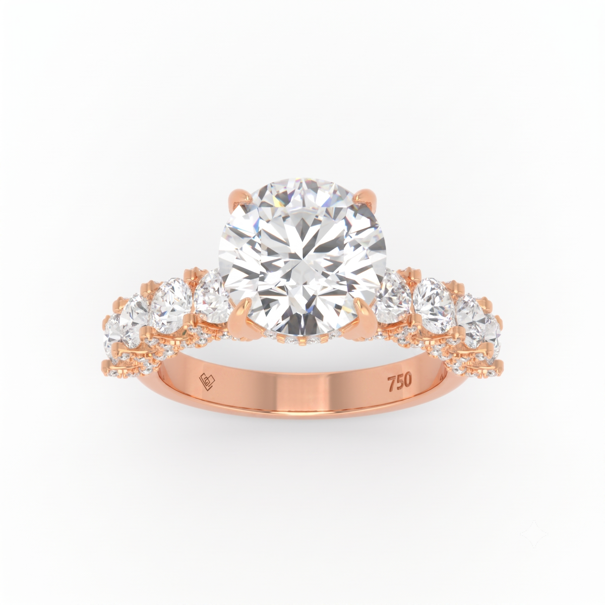 Juliette Round Lab-Grown Diamond Engagement Ring featuring a Half-Set Diamond Band, Hidden Halo, and Pavé U-Shaped Prong Setting