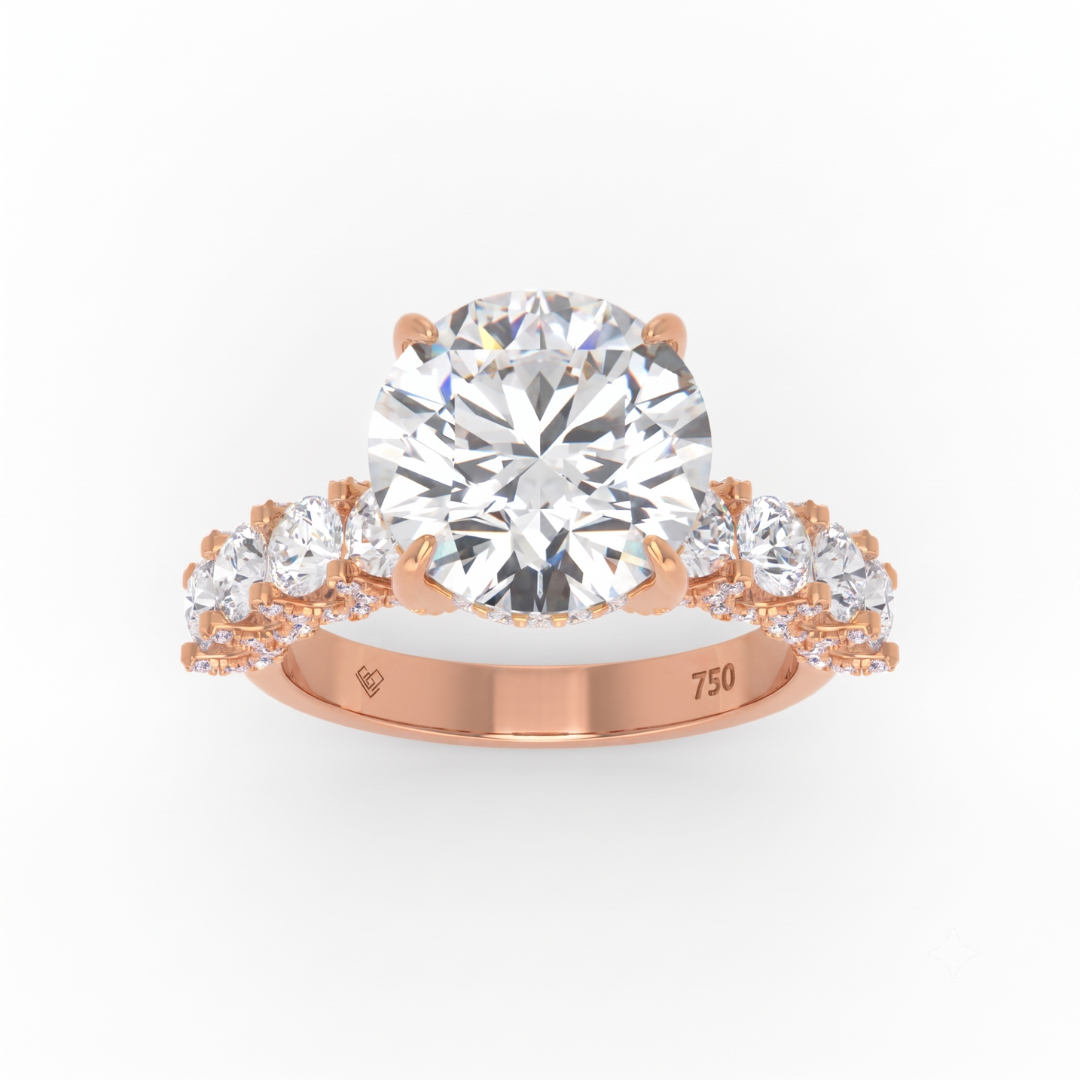 Juliette Round Lab-Grown Diamond Engagement Ring featuring a Half-Set Diamond Band, Hidden Halo, and Pavé U-Shaped Prong Setting
