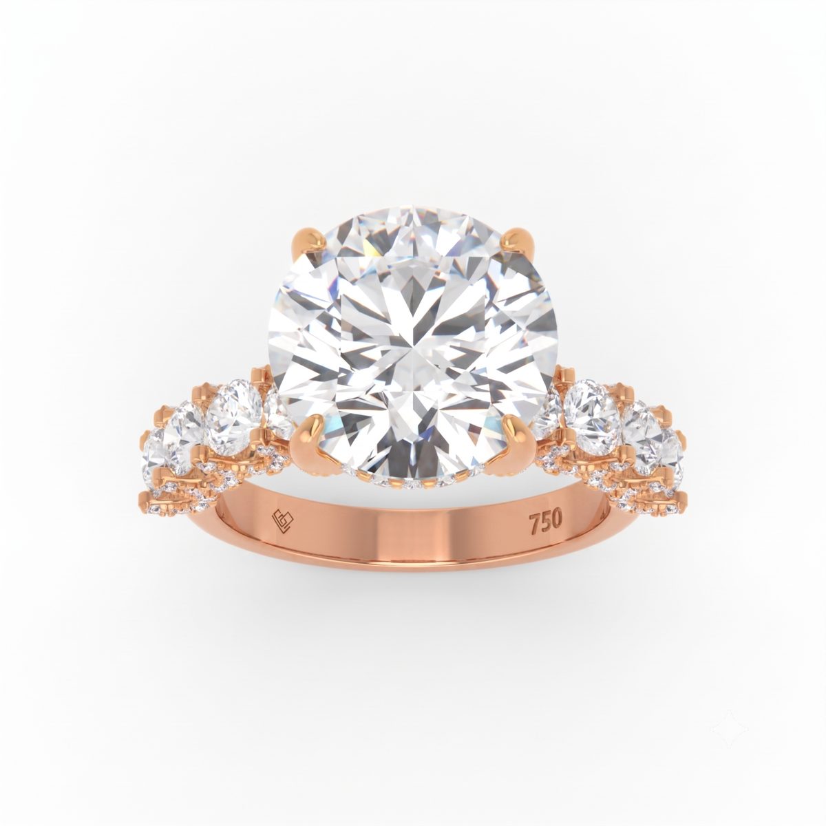 Juliette Round Lab-Grown Diamond Engagement Ring featuring a Half-Set Diamond Band, Hidden Halo, and Pavé U-Shaped Prong Setting