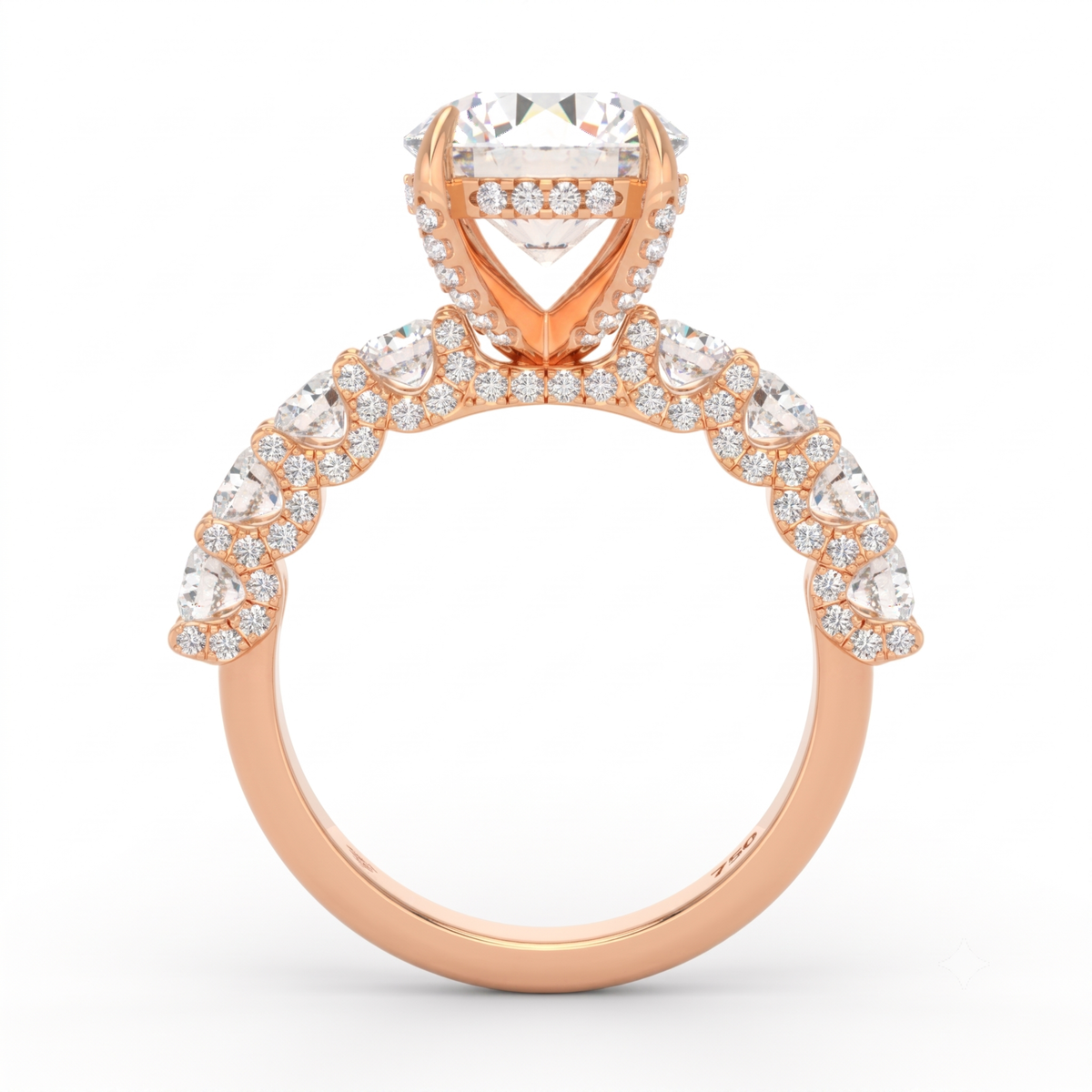 Juliette Round Lab-Grown Diamond Engagement Ring featuring a Half-Set Diamond Band, Hidden Halo, and Pavé U-Shaped Prong Setting