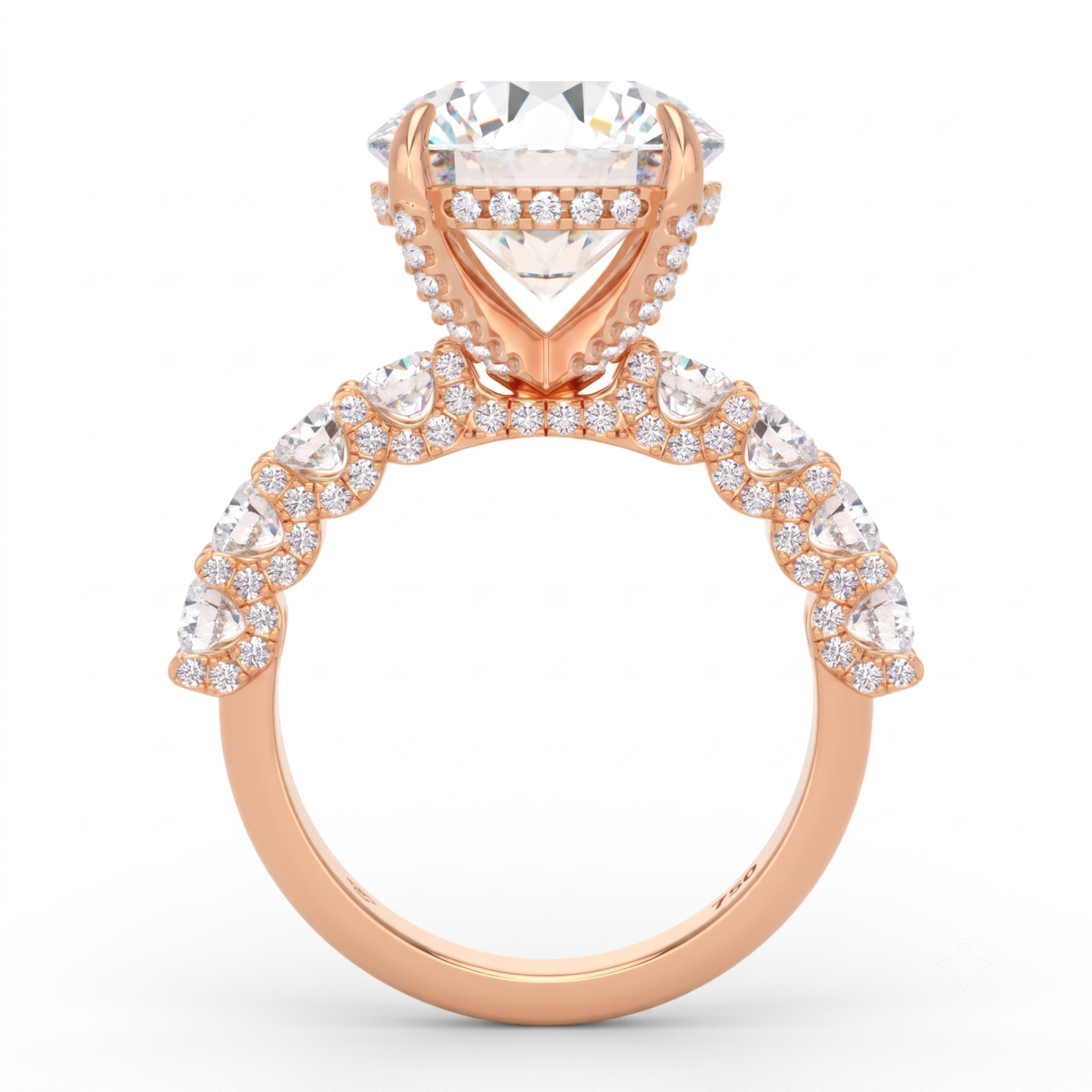 Juliette Round Lab-Grown Diamond Engagement Ring featuring a Half-Set Diamond Band, Hidden Halo, and Pavé U-Shaped Prong Setting