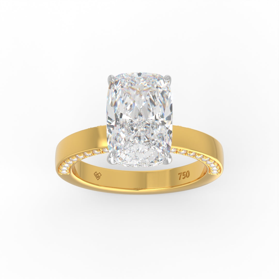 Celeste Cushion cut Lab Diamond with Cigar band and half set Diamond sides & hidden halo