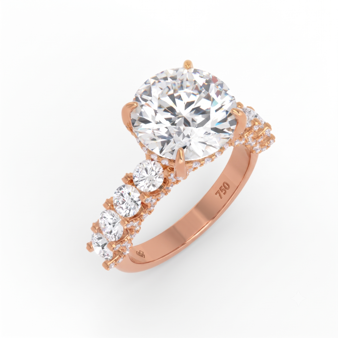 Juliette Round Lab-Grown Diamond Engagement Ring featuring a Half-Set Diamond Band, Hidden Halo, and Pavé U-Shaped Prong Setting