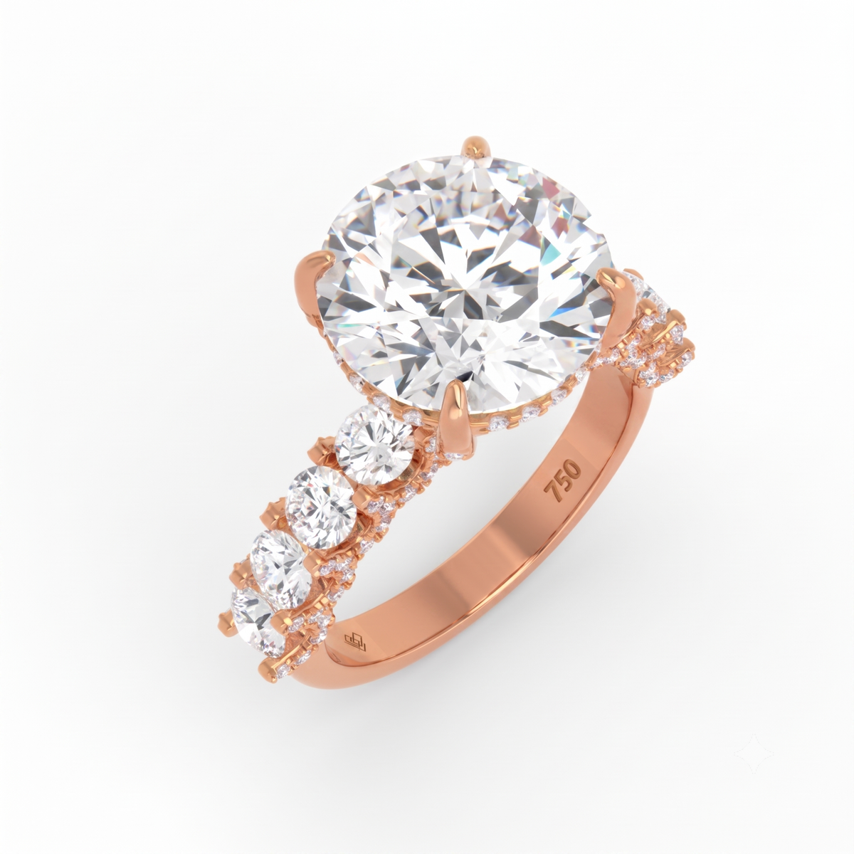 Juliette Round Lab-Grown Diamond Engagement Ring featuring a Half-Set Diamond Band, Hidden Halo, and Pavé U-Shaped Prong Setting