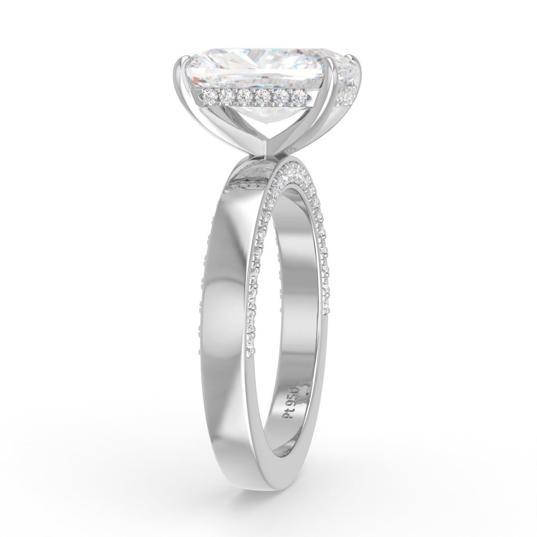 Celeste Cushion cut Lab Diamond with Cigar band and half set Diamond sides & hidden halo
