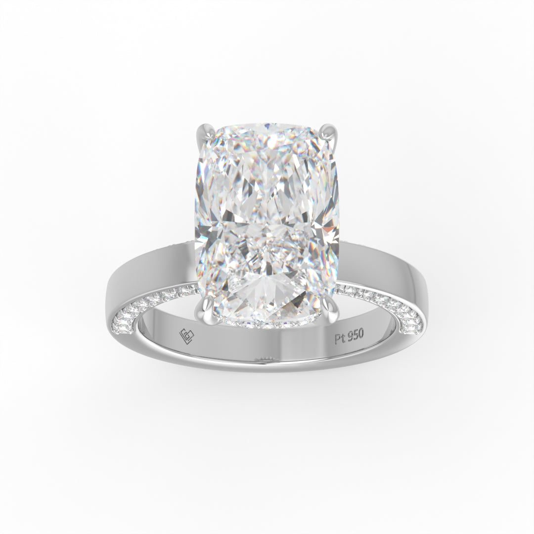 Celeste Cushion cut Lab Diamond with Cigar band and half set Diamond sides & hidden halo