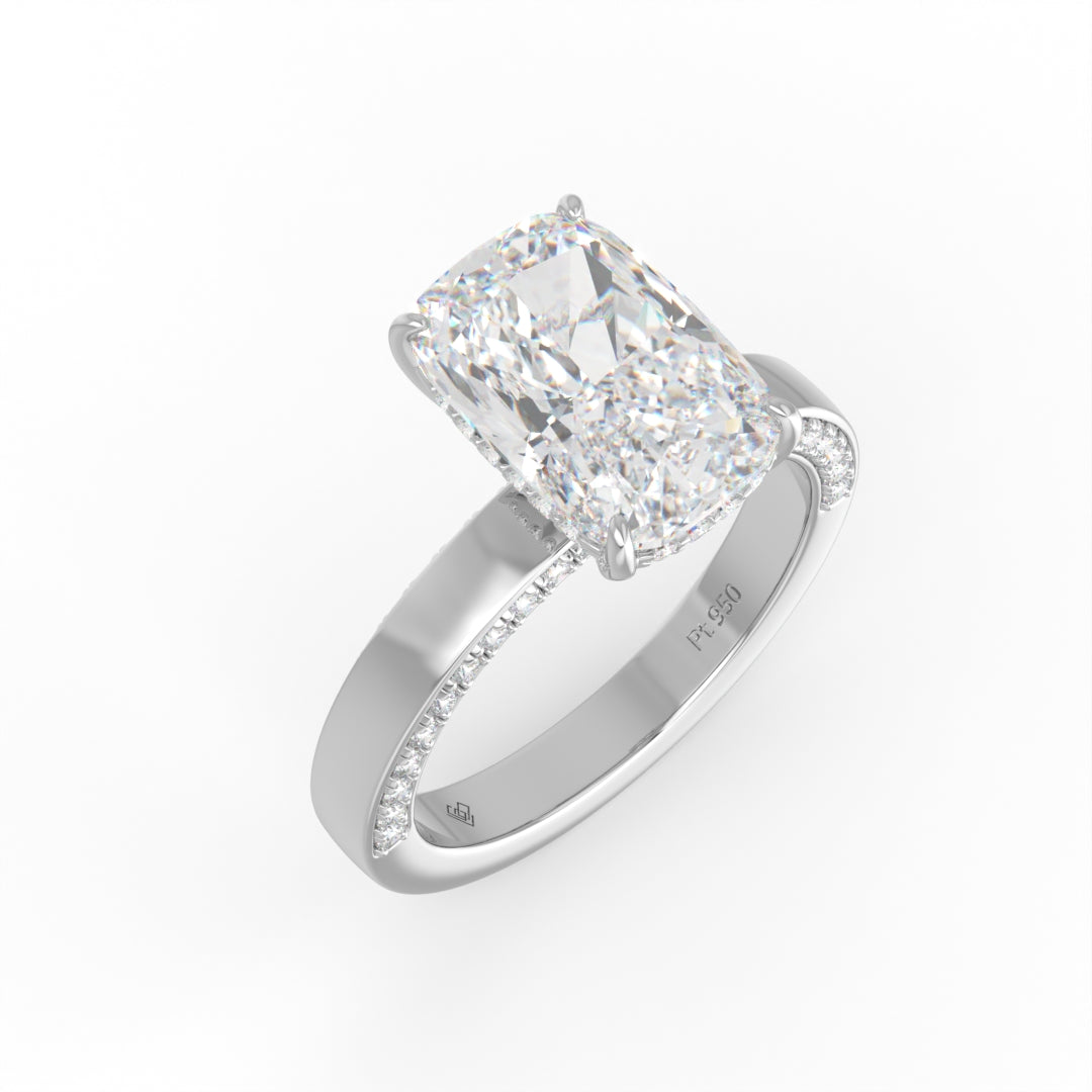 Celeste Cushion cut Lab Diamond with Cigar band and half set Diamond sides & hidden halo