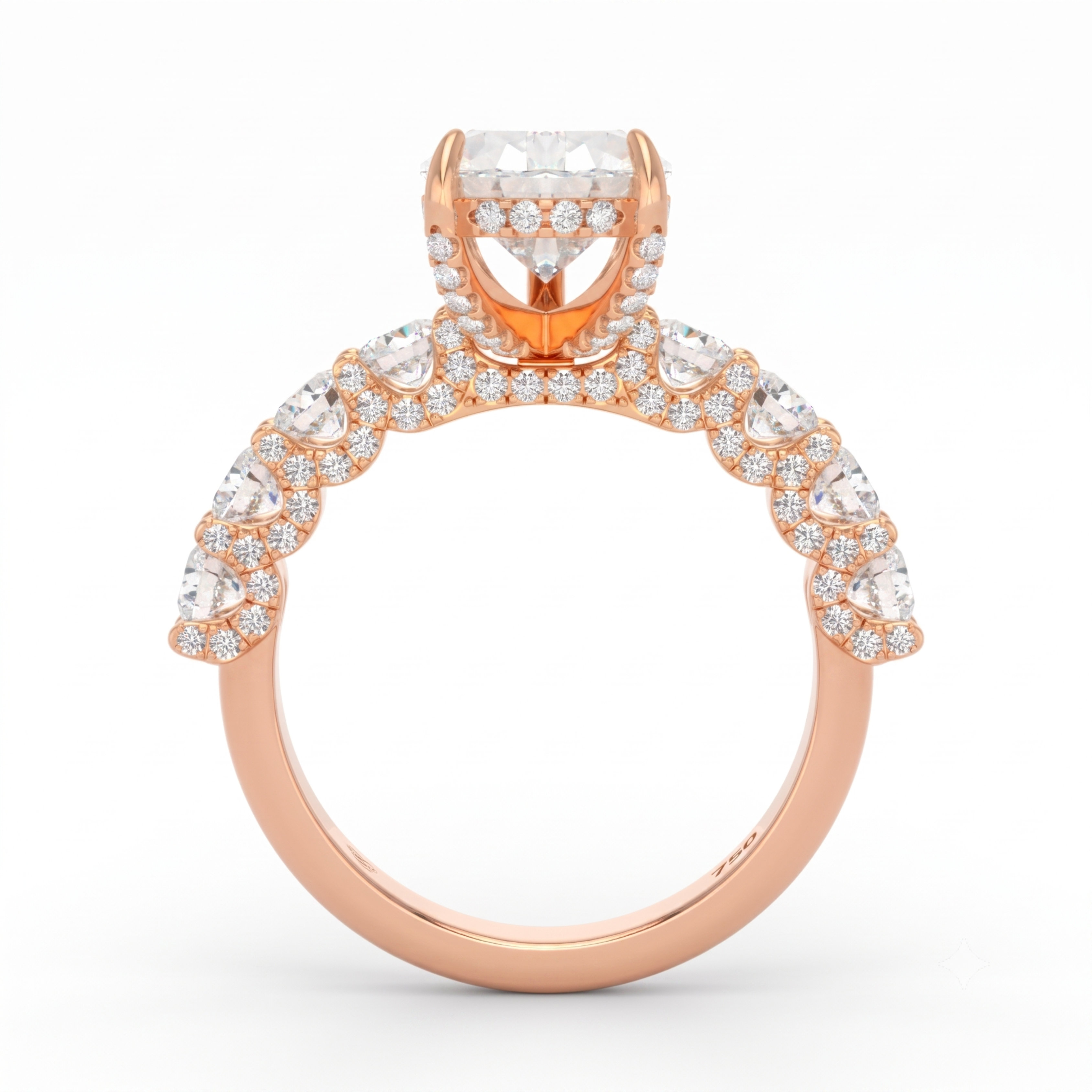 Juliette Pear Lab-Grown Diamond Engagement Ring featuring a Half-Set Diamond Band, Hidden Halo, and Pavé U-Shaped Prong Setting