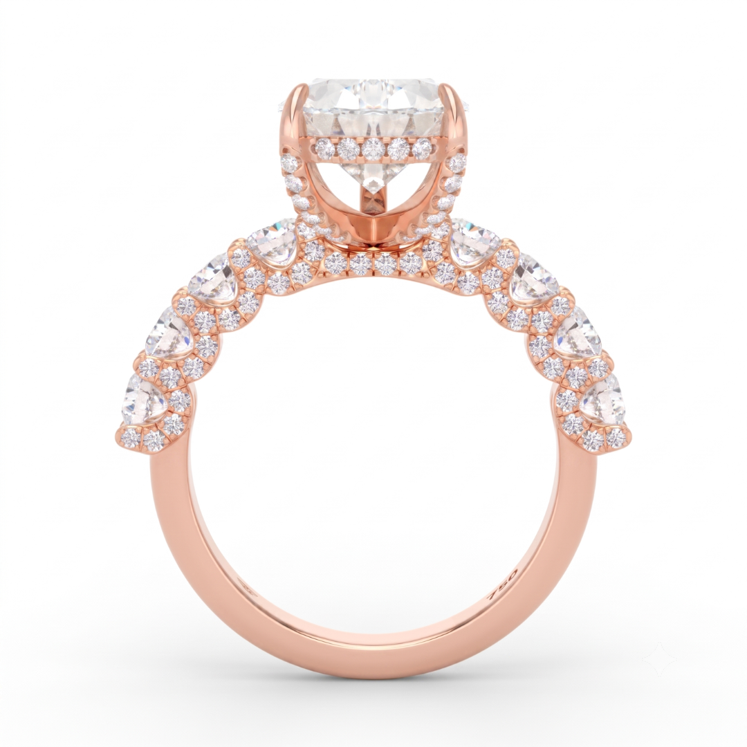 Juliette Pear Lab-Grown Diamond Engagement Ring featuring a Half-Set Diamond Band, Hidden Halo, and Pavé U-Shaped Prong Setting