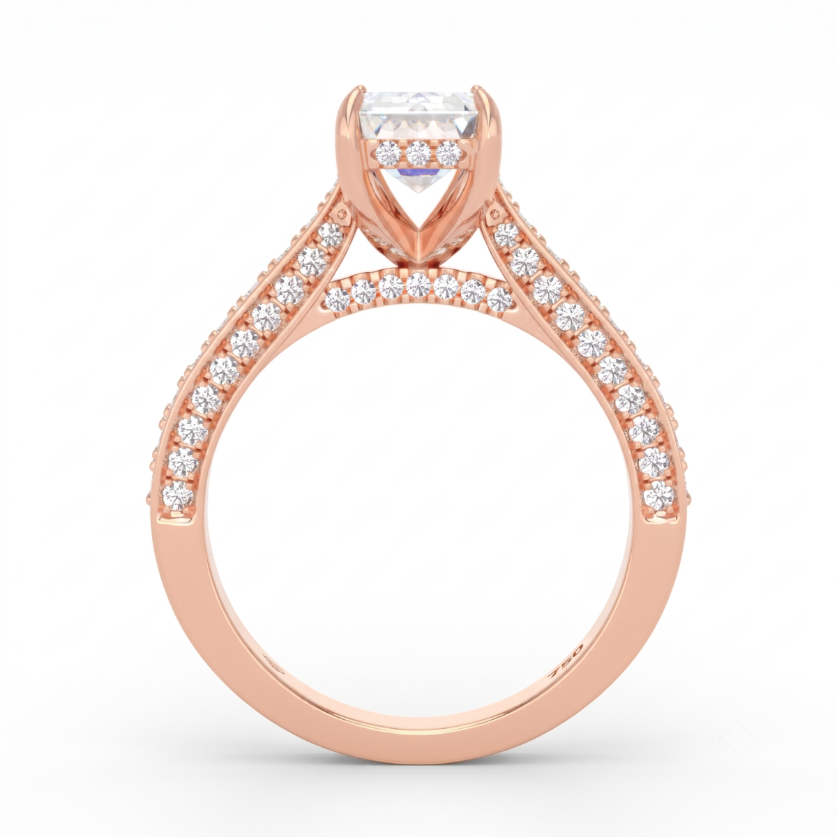 Katherine Emerald cut engagement ring 3D Diamond Band