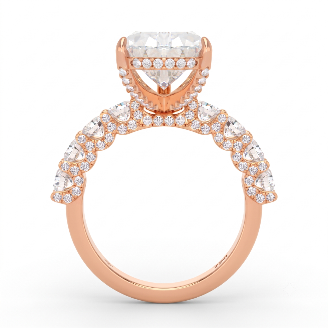 Juliette Pear Lab-Grown Diamond Engagement Ring featuring a Half-Set Diamond Band, Hidden Halo, and Pavé U-Shaped Prong Setting