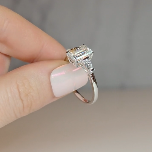 Mary Emerald Cut Diamond Engagement Ring with Tapering Baguette Cut Side Diamonds