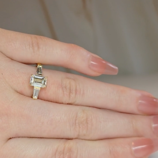 Mary Emerald Cut Diamond Engagement Ring with Tapering Baguette Cut Side Diamonds