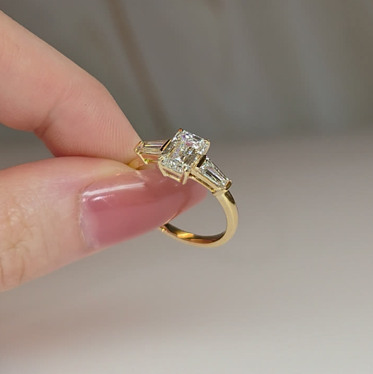 Mary Emerald Cut Diamond Engagement Ring with Tapering Baguette Cut Side Diamonds
