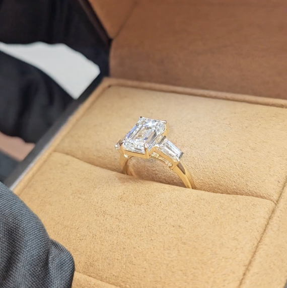 Mary Emerald Cut Diamond Engagement Ring with Tapering Baguette Cut Side Diamonds