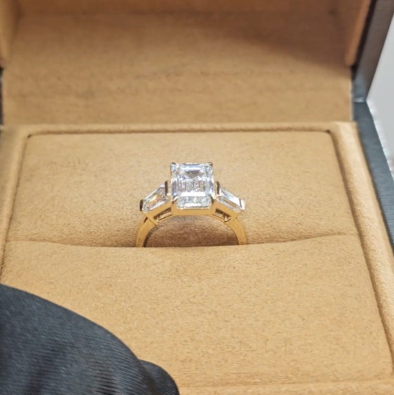 Mary Emerald Cut Diamond Engagement Ring with Tapering Baguette Cut Side Diamonds