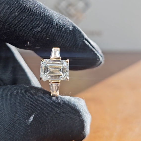 Mary Emerald Cut Diamond Engagement Ring with Tapering Baguette Cut Side Diamonds